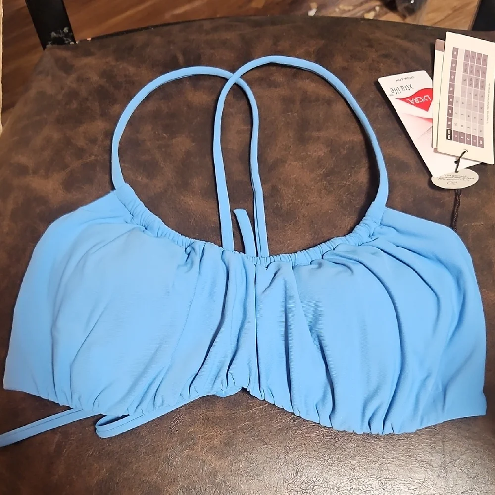 CALIA Women's Scrunched Tie Back Bikini Top: TRANQUIL BLUE: NEW WITH TAGS: SZ M